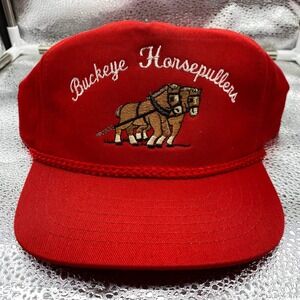 Vintage Buckeye Horsepullers KC Hat Mens OS Red Snapback Rope Trucker Mesh‎